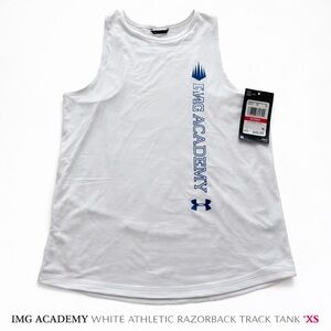 Under Armour IMG ACADEMY White Graphic Razorback Athletic Track Tank NWT- XS